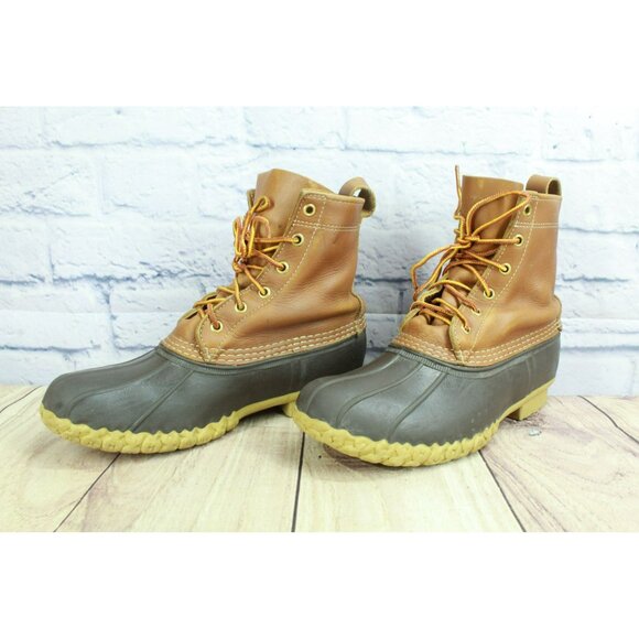 LL Bean Brown Leather 8" Lace Up Unlined Round Toe Ankle Duck Boots Size 9 M - Picture 2 of 9
